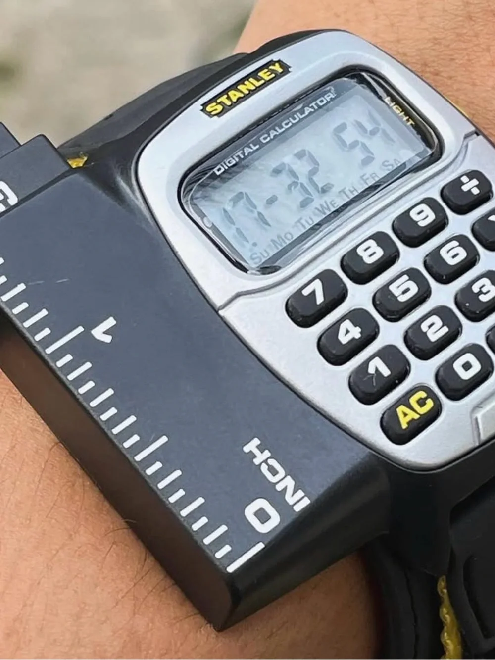 Stanley Black and Yellow Wrist Calculator Watch with Ruler